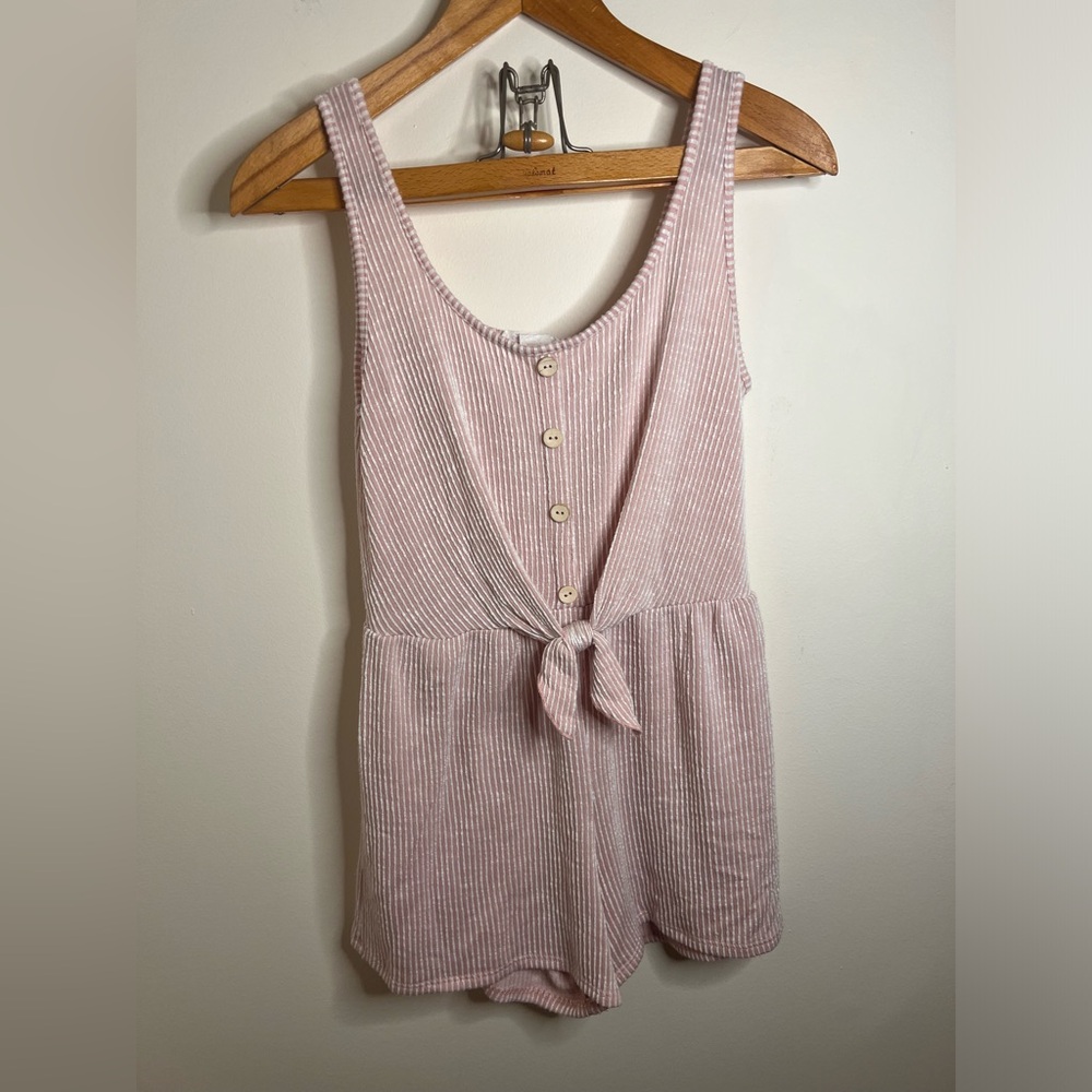 4/$25 Caution to the Wind - Striped Romper - Light Pink - Size medium